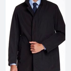 Sanyo Solid Black Polyester Rain Trench Zip-In Liner Mens Mac Slicker Raincoat